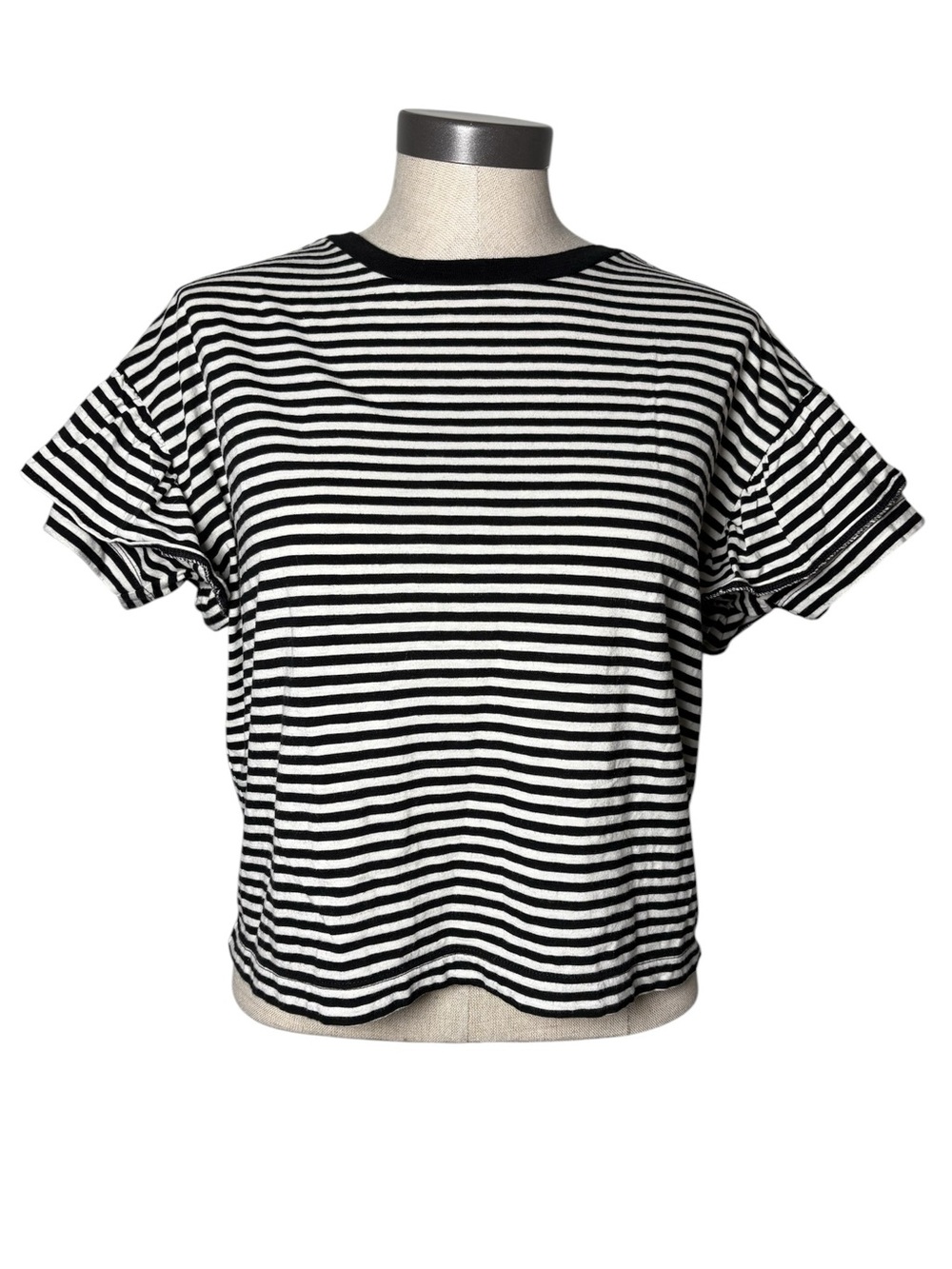 Madewell Black White Stripe Ruffle Sleeve Tee Small
